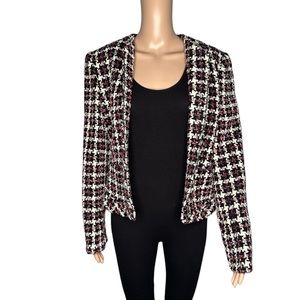 Jones New York red/white/black tweed long sleeve zipper blazer jacket size 8